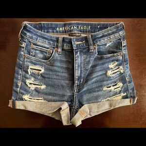 American Eagle Outfitters Women's Blue Distressed Denim Mini Shorts